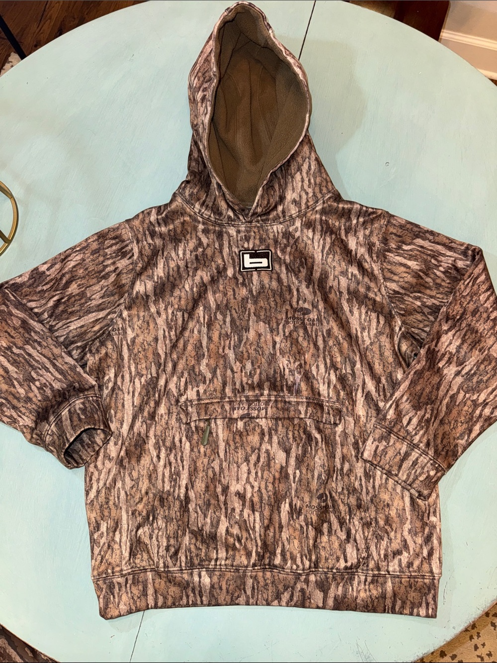 Banded fleece lined hoodie in mossy oak bottomland camo
